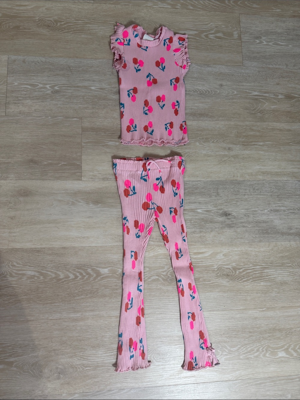 Zara Kids Pink Floral Ribbed Two-Piece Set